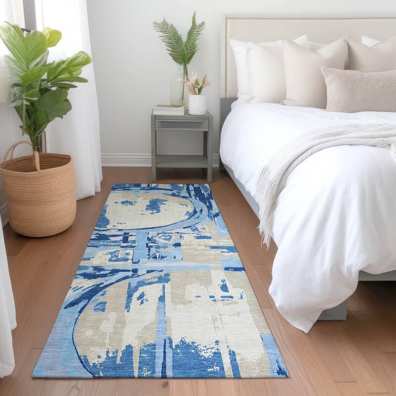 Machine Washable Indoor/ Outdoor Chantille Contemporary Abstract Rug