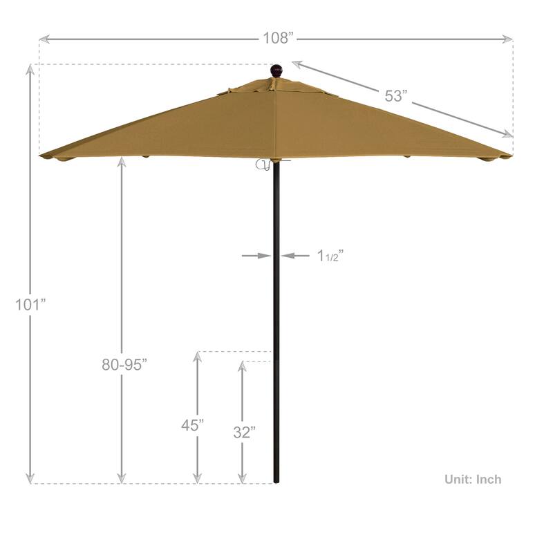 California Umbrella 9' Rd. Aluminum Frame, Fiberglass Rib Patio Umbrella with Sunbrella Fabric, Base Not Included