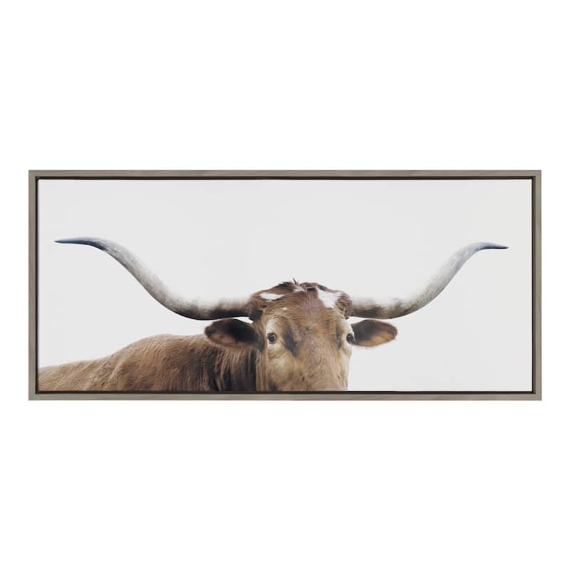 Kate and Laurel Sylvie Longhorn Framed Canvas by Creative Bunch Studio