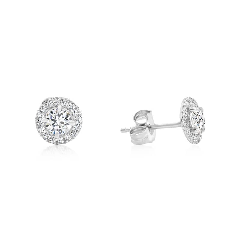 1/2 Ct Halo Diamond Studs White Gold Push Back