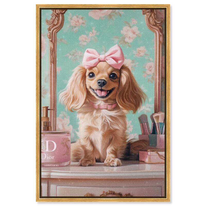 Cute Doxxie at the Vanity Canvas by Art Remedy - Gold - 16" x 24"