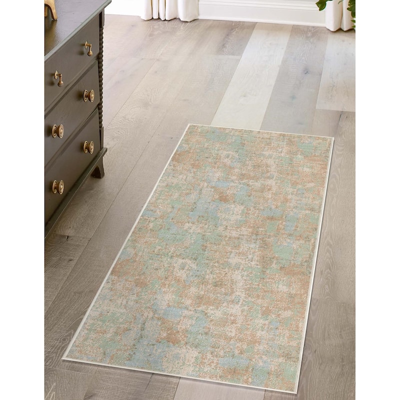 Contemporary Heloise Collection Area Rug - 2'x6' - Teal-Beige