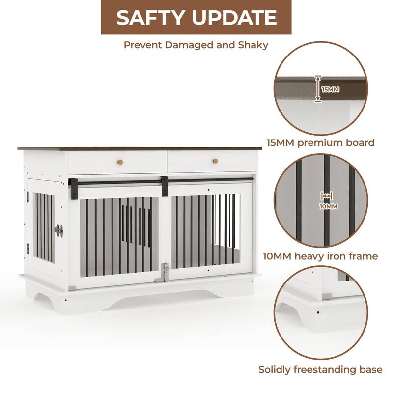 Furniture Style Dog Crate with Divider, Storage Drawers and 3 Doors