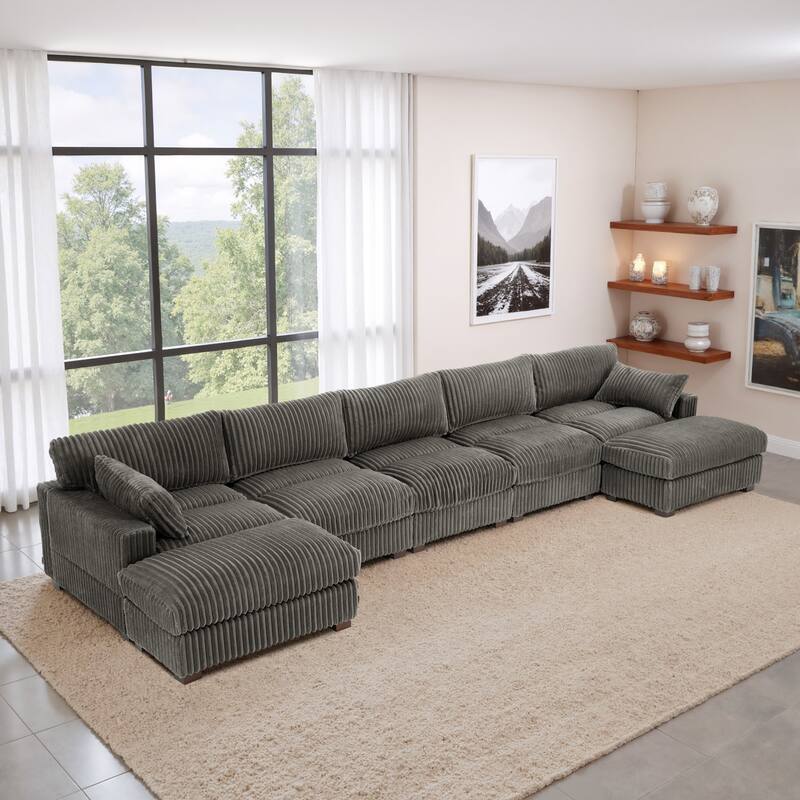 Oversized U-shaped Plush Modular Sectional Sofa Set - 7-piece/Light Grey