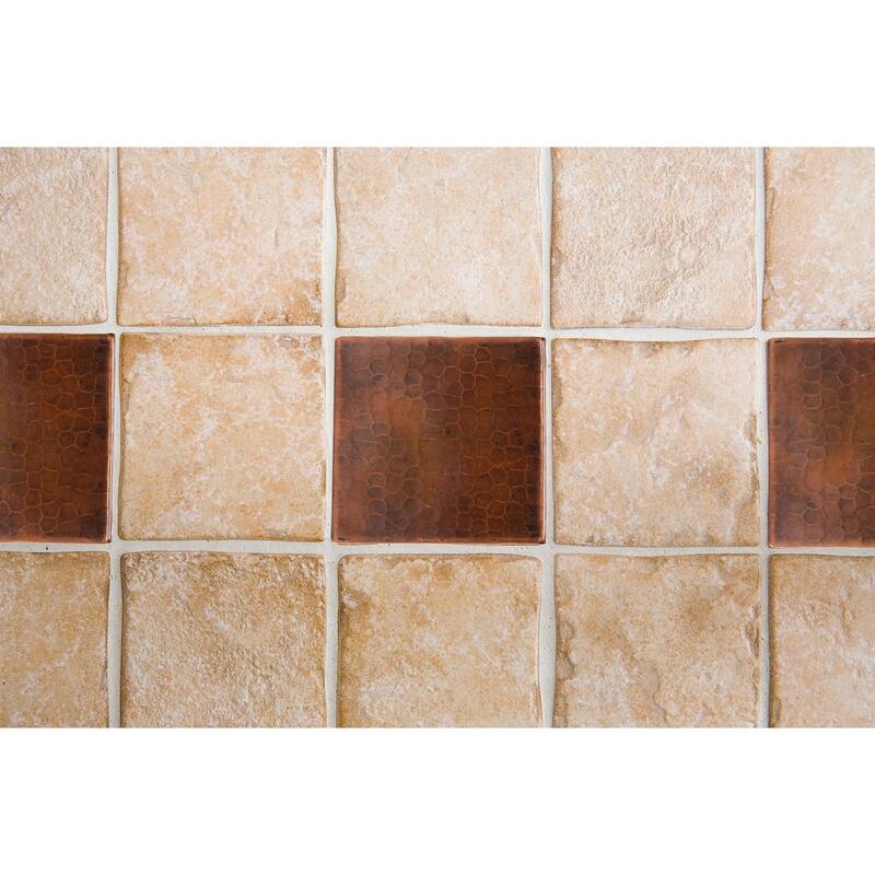 Premier Copper Products 4-inch x 4-inch Hammered Copper Tile - Quantity 4 (T4DBH_PKG4)
