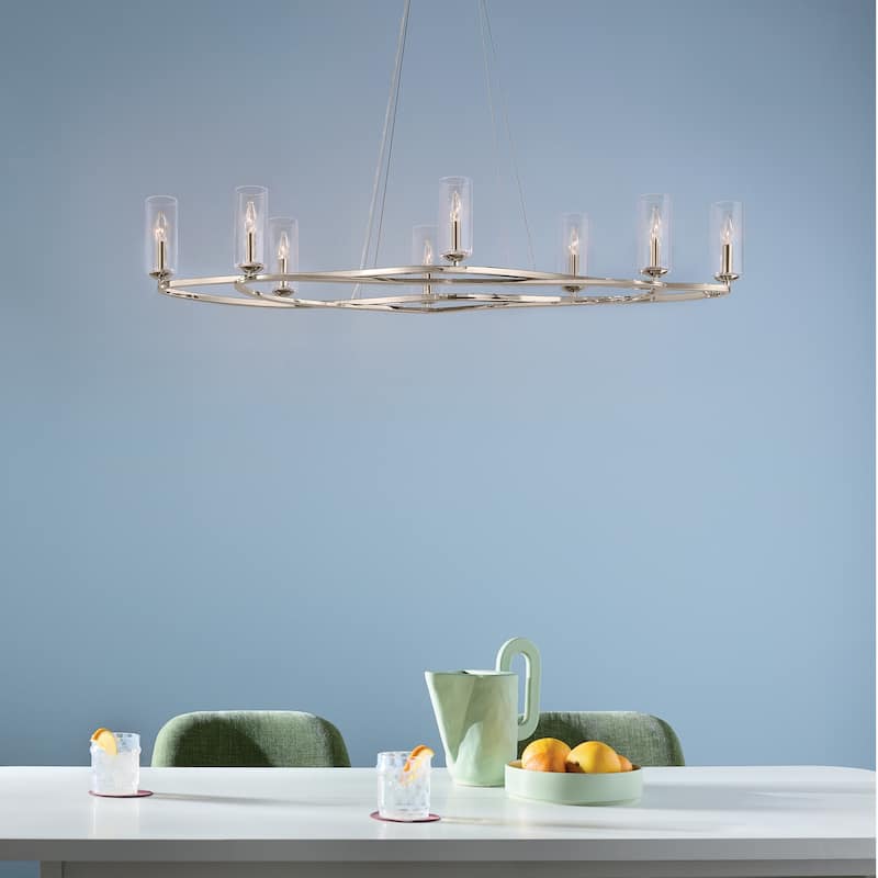 Harpin 52.5 Inch 8 Light Linear Chandelier with Clear Glass in Polished Nickel