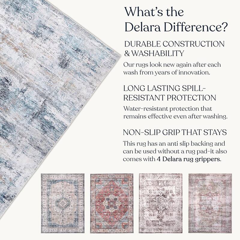 Delara Machine Washable Area Rug, Soft & Durable, Non-Slip Backing, Eco- Friendly GRS certified.