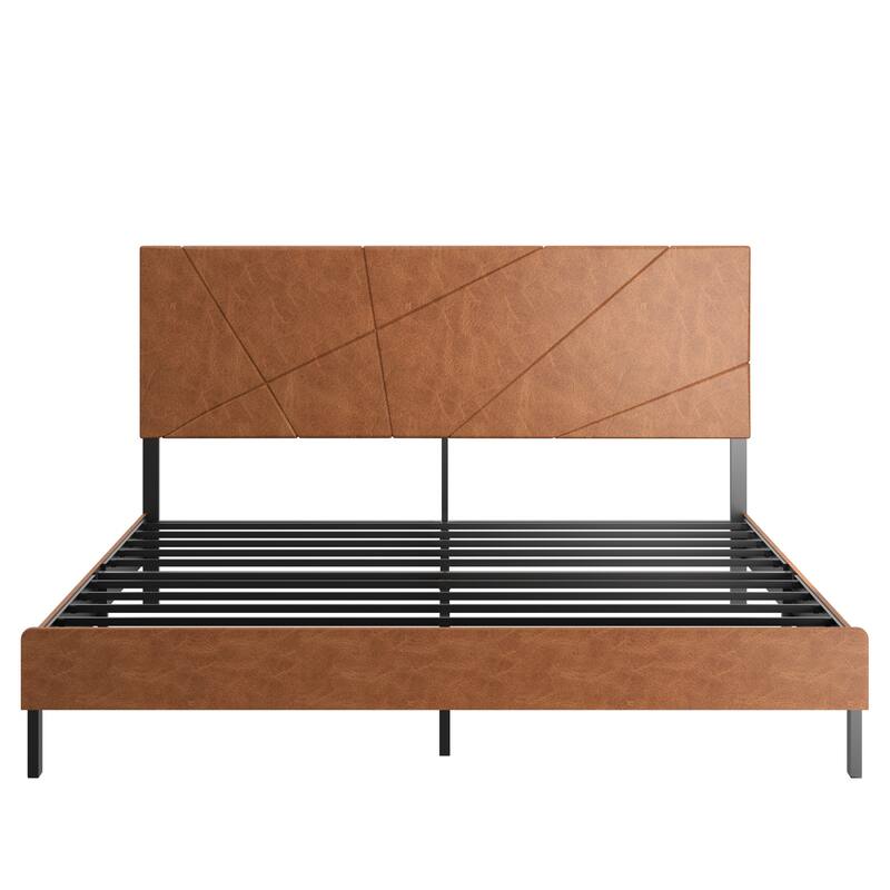 Roomfitters Metal Bed Frame, Square Platform Bed with Under-Bed Storage, Heavy Duty Mattress Foundation, Antique Brown