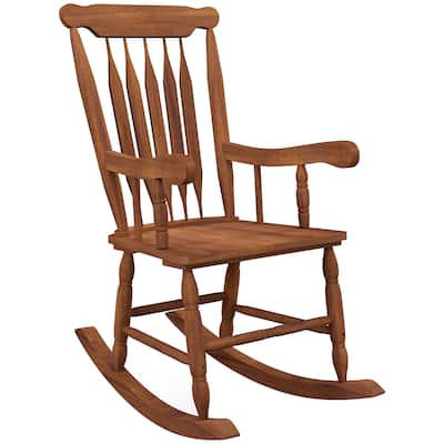 Outdoor Wood Rocking Chair, All Weather Resistant Rocking Chairs, 350lbs Weight Capacity for Patio Porches, Decks, Balconies