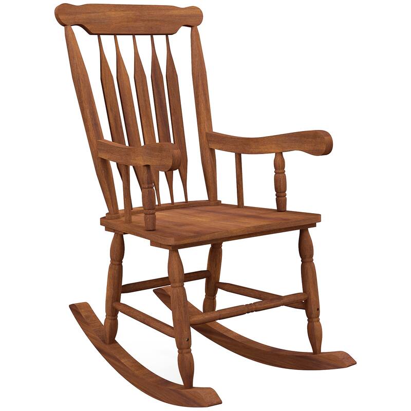 Outsunny Outdoor Wood Rocking Chair, 350 lbs. Porch Rocker with High Back for Garden, Patio, Balcony