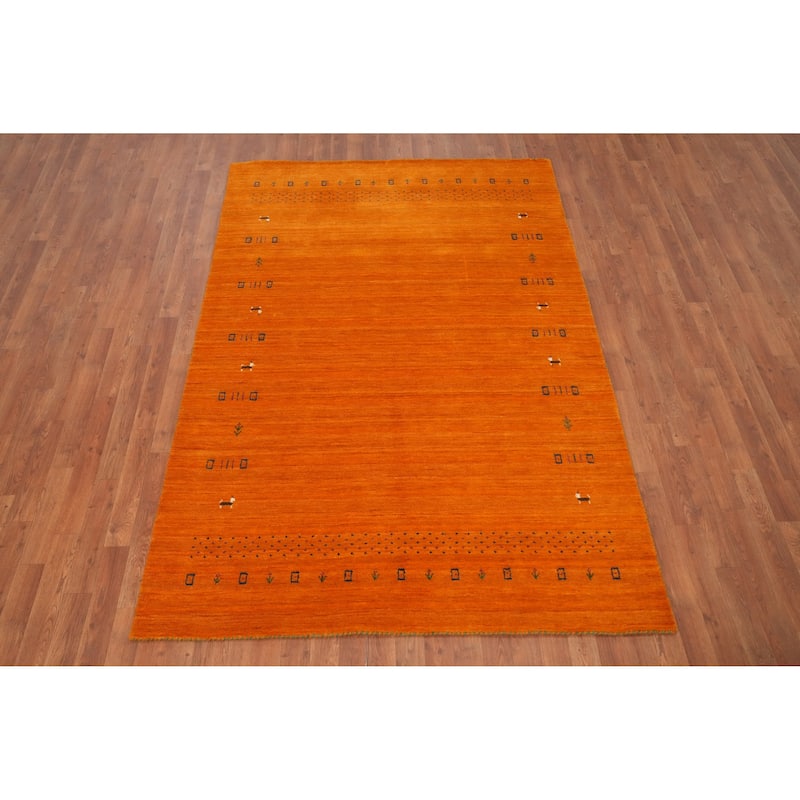 Hand Knotted Oriental 100% Wool Carpet Tribal Animal Pictorial Oranges & Rust Gabbeh Area Rug - 7' 8'' X 5' 2''
