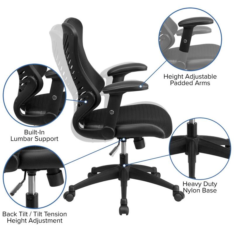 High-Back Mesh Swivel Office Chair with Padded Armrests