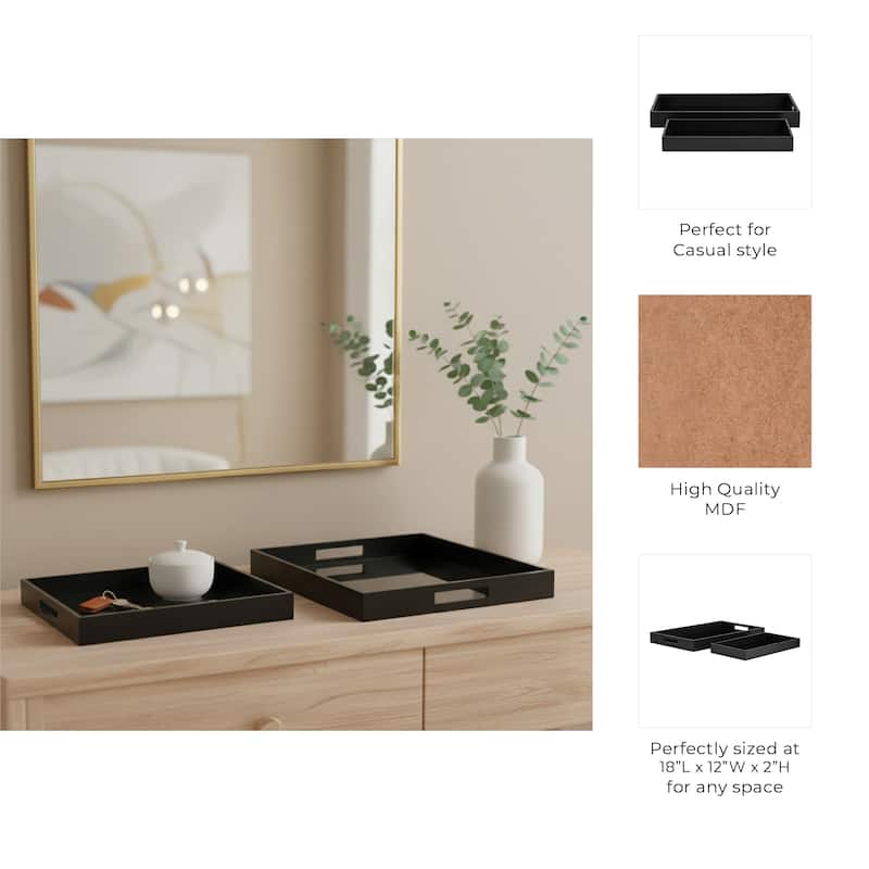 Wood Nesting Serving Trays Set of 2 - Black, 14" - 18.0"