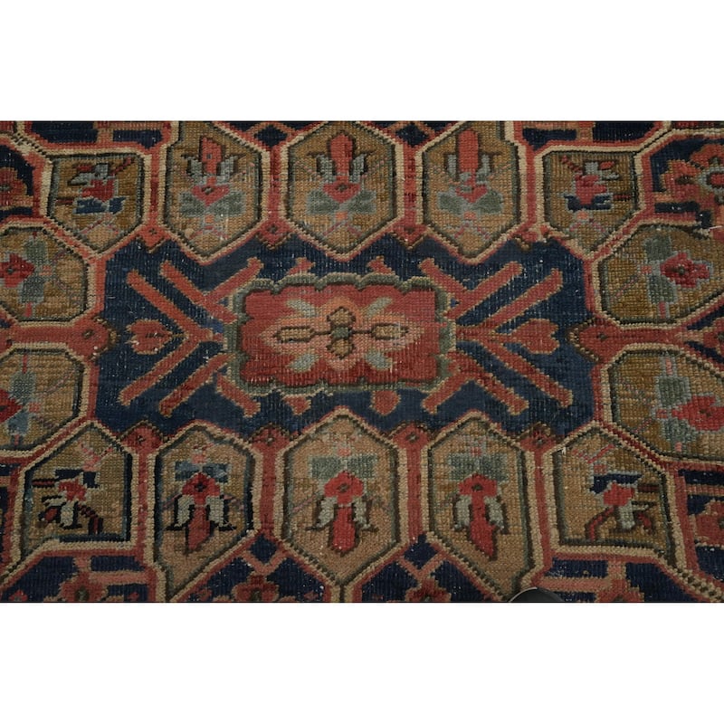 Hand Knotted Oriental 100% Wool Carpet Traditional Medallion Oranges & Rust Heriz (serapi) Area Rug - 10' 7'' X 8' 9''