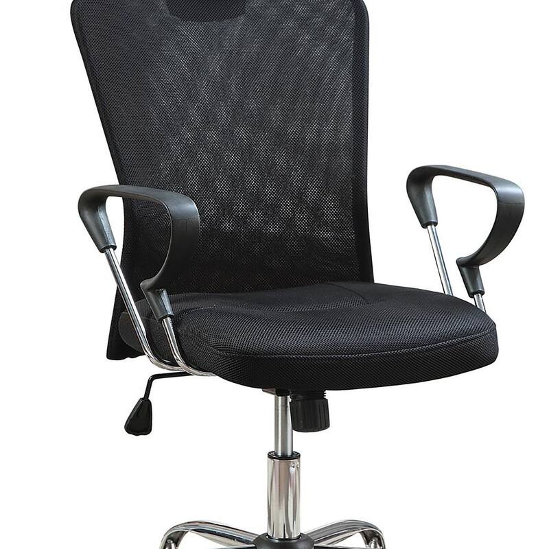 Contemporary Black Mesh Office Chair with Chrome Base, Height Adjustability, and Ergonomic Headrest for Ultimate Comfort