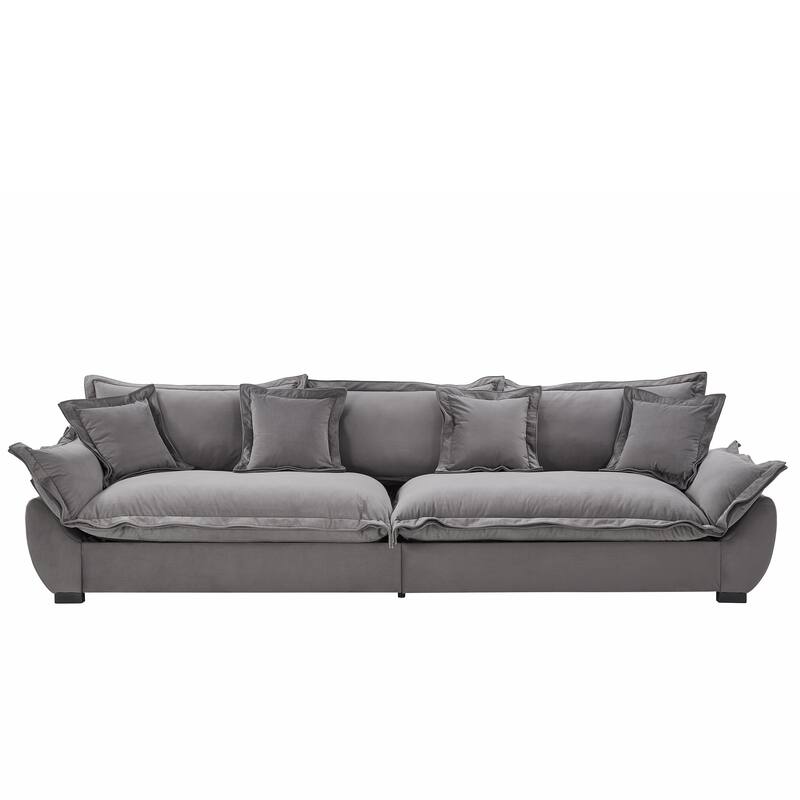 Modular Spacious Deep Seating Velvet Sofa with Storage, Removable Cushion Covers, Pillow Top Arms, Solid Wood Frame and Pillows