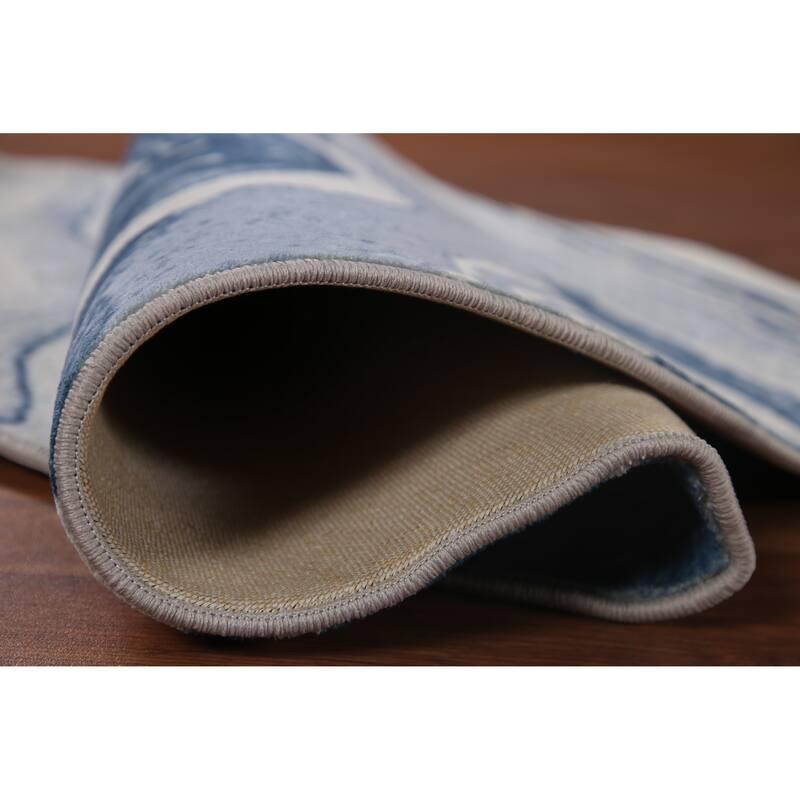 Machine-Made Washable Contemporary Blue Rug Oriental Decorative Carpet