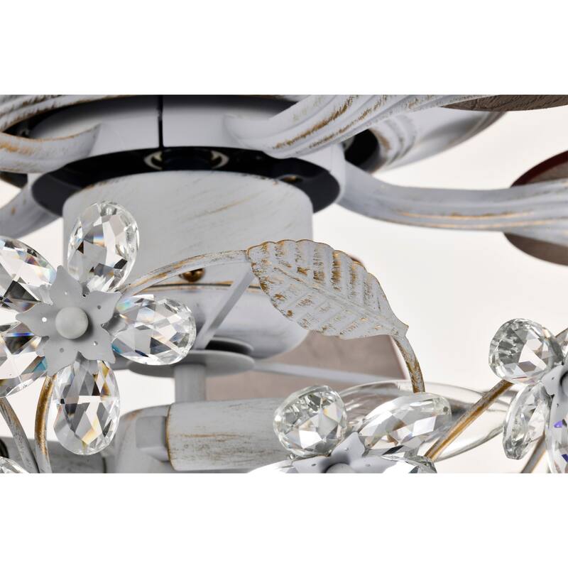 Praer Washed White 5-blade Lighted Ceiling Fan with Crystal Daisy Bouquet Shade