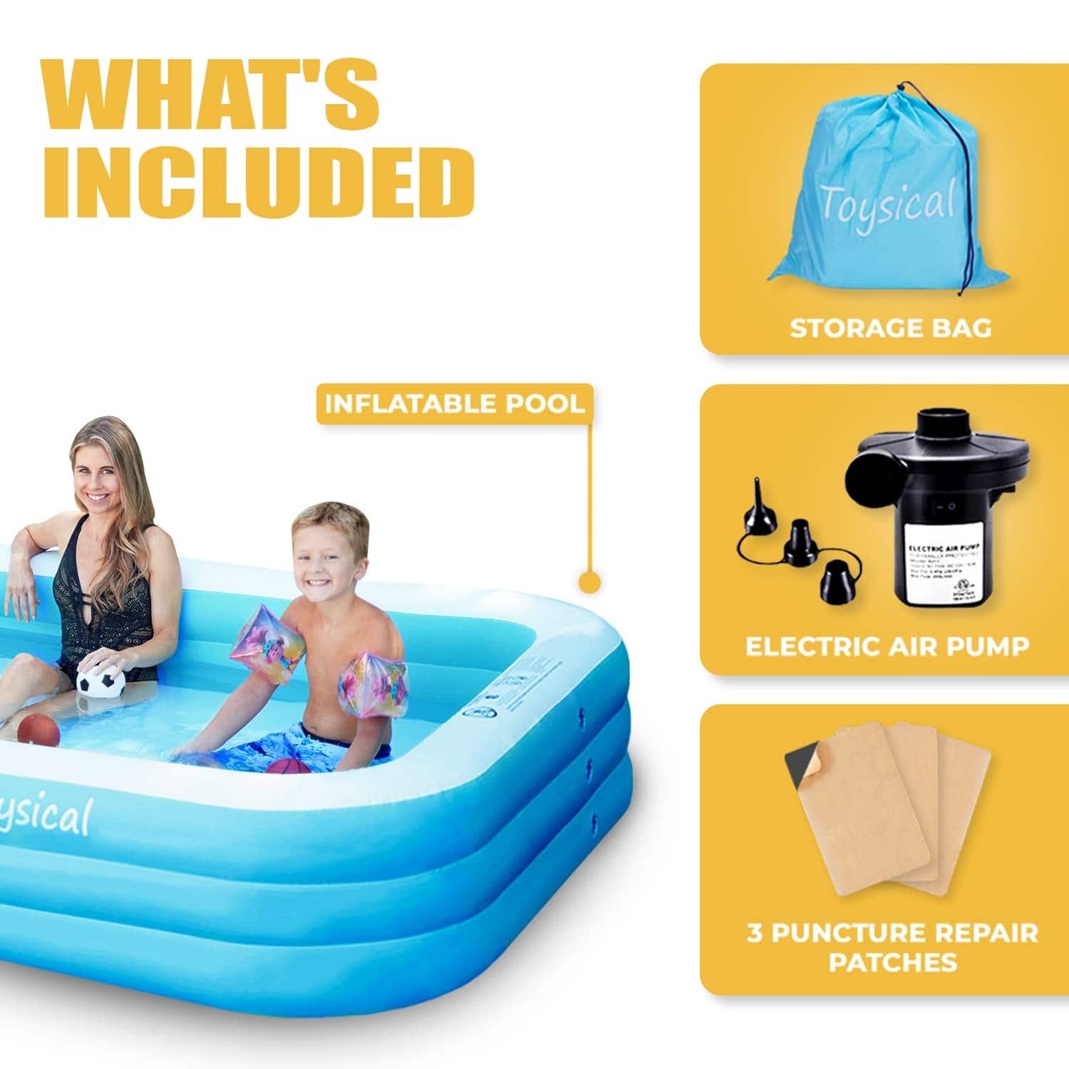 Inflatable Pool for Kids and Adults with Pump 118 x 72 x 22 More Durable Than Other Blow up