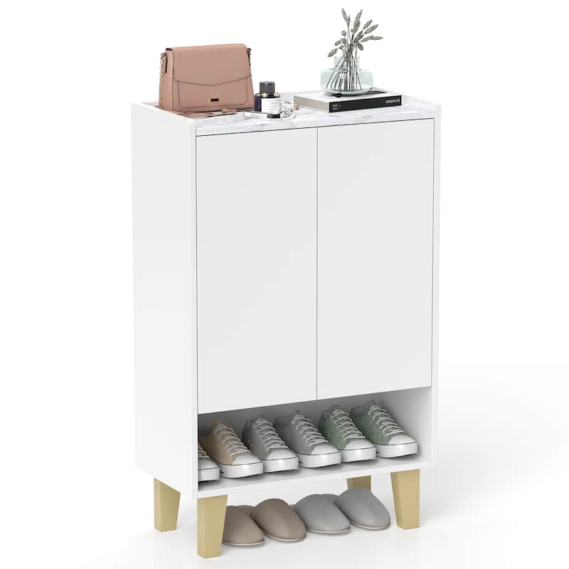 Gymax Shoe Storage Cabinet Freestanding Shoe Organizer w/ Anti-tipping - White