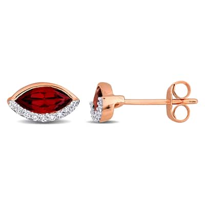 Miadora 1 1/3ct TGW Garnet and 1/10ct TW Diamond Stud Earrings in 14k Rose Gold