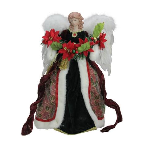 16" Green and Red Holly Berry Christmas Angel Tree Topper