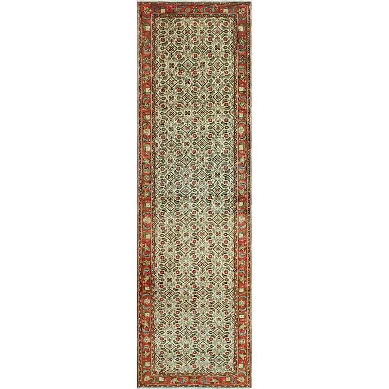 Fine Vintage Distressed Eliu Ivory/Rust Runner - 3'7" x 12'10"