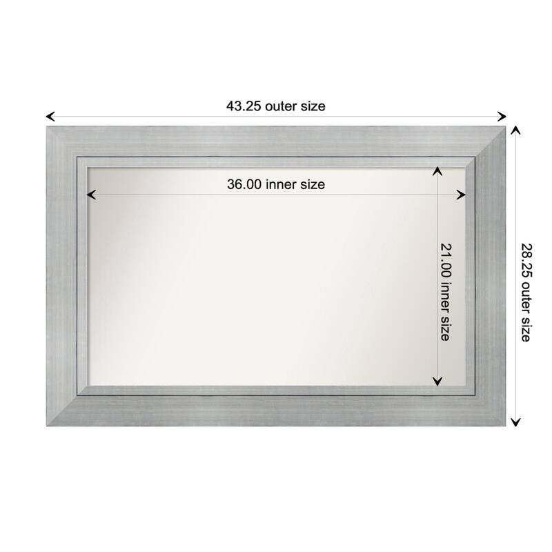 Romano Silver Framed Non-Beveled Custom Wall Mirror, Bathroom Vanity Mirror - Outer Size: 43.25 x 28.25