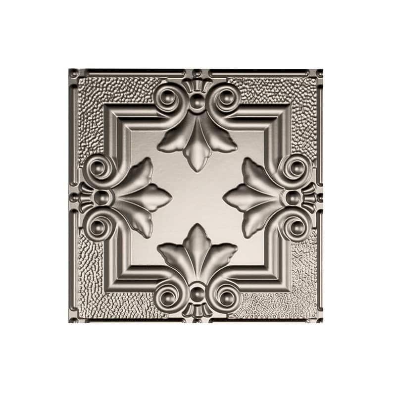 FASÄDE Regalia Decorative Vinyl 2ft x 4ft Glue Up Ceiling Panel in Brushed Nickel (5 Pack) - 12in x 12in Sample - Brushed Nickel
