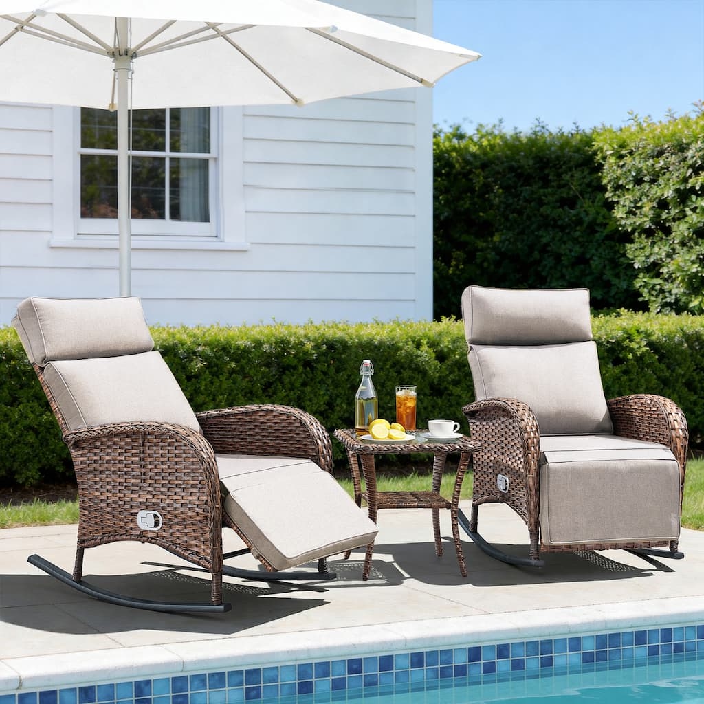 Pocassy Patio Rocker Chaise Lounge Chairs with Adjustable Backrest Set.