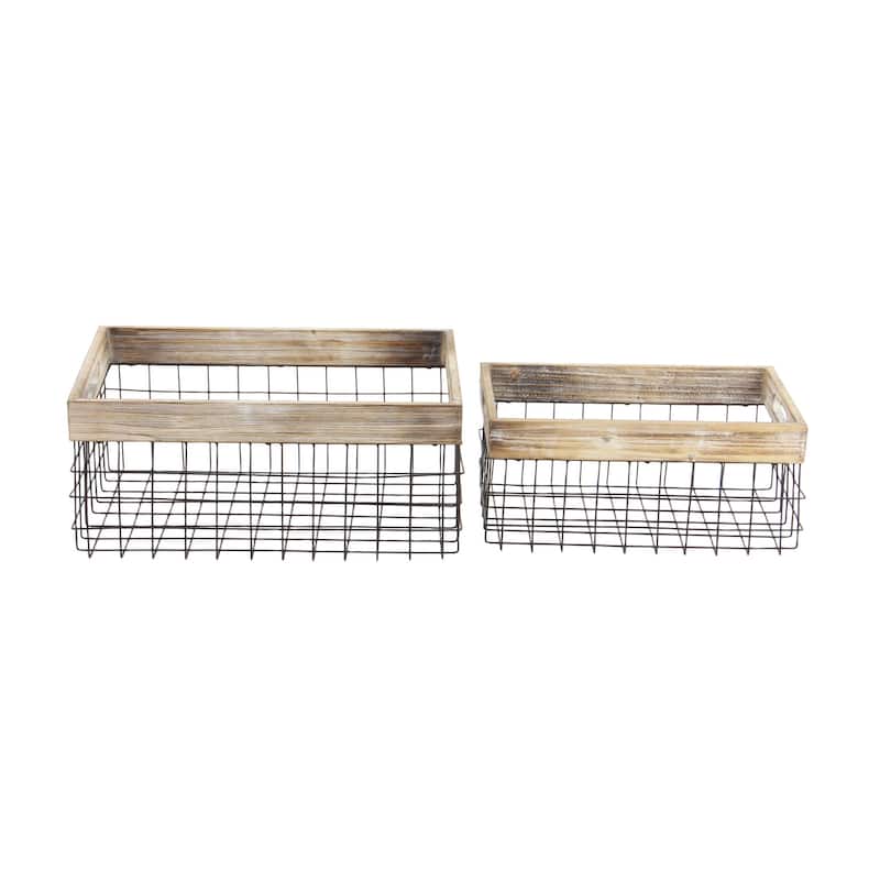 Metal Storage Basket with Handles - Set of 2 Black - Roche River Decor - 12"W x 18"L x 8"H
