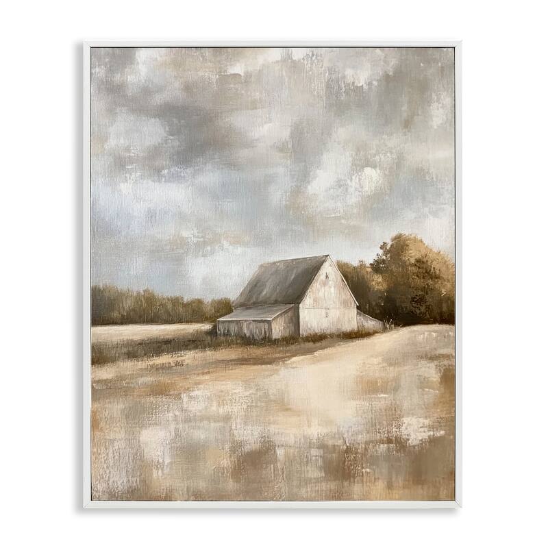 Stupell Cloudy Farm Landscape Framed Giclee Art Design By Petal Prints Design - 11 x 14 - White