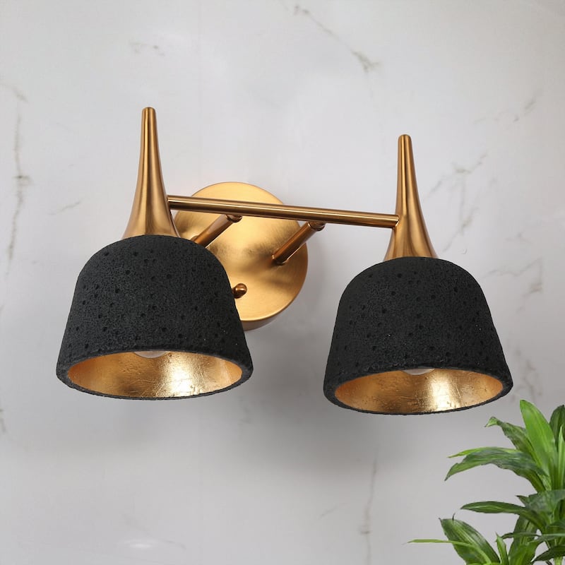 Ampla Modern Farmhouse 2-light Bathroom Vanity Light Black Gold Sonce with Resin Shade - Black&Gold