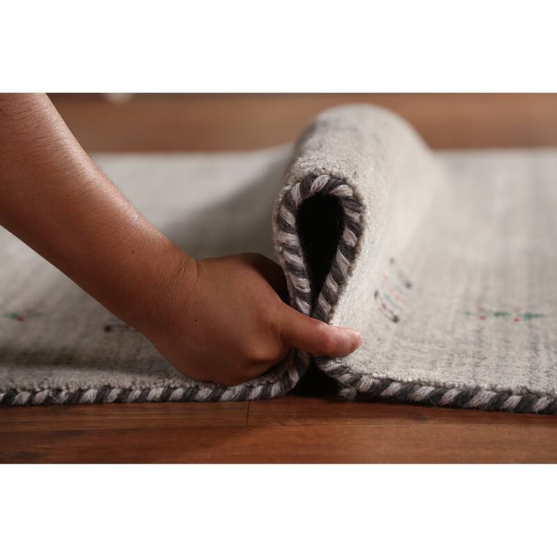 Gabbeh Indian Area Rug Hand-Knotted Grey Tribal Wool Carpet - 5'0" x 7'9"