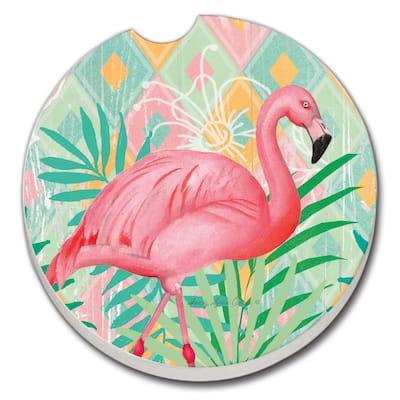 Counterart Absorbent Stoneware Car Coaster, Diamond Flamingo, Set of 2 - 2.5