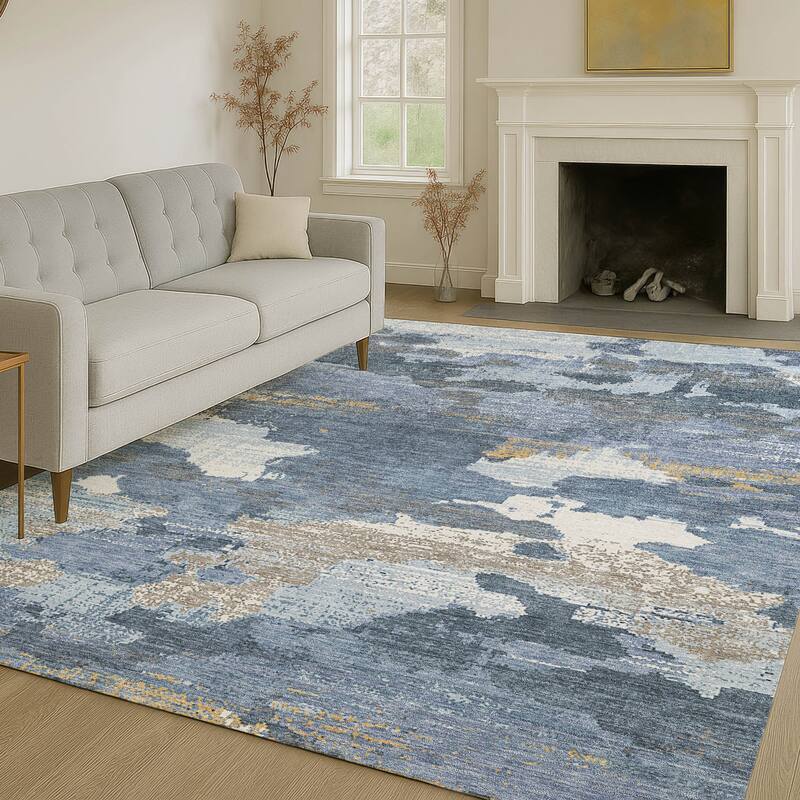 Machine Washable Indoor/ Outdoor Abstract Casual Chantille Rug