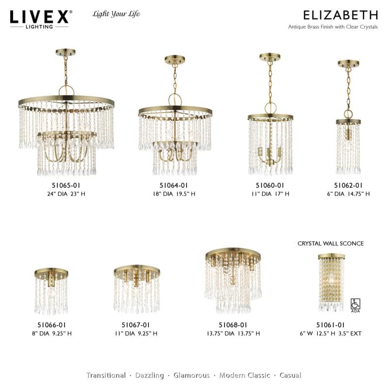 Livex Lighting 4-light Antique Brass Pendant Chandelier, 51064-01 - 18"DIA 19.5"H