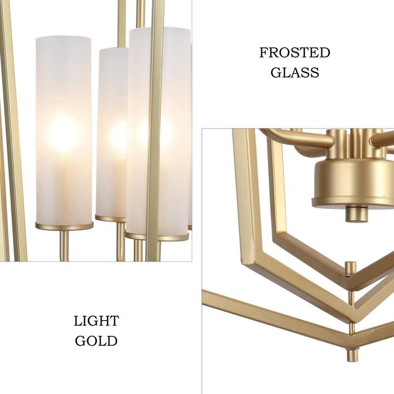 Modern Gold 4-Light Lantern Chandelier Geometric Glass Pendant Light Fixture for Kitchen Dining Room - 16.5"Dx27"H