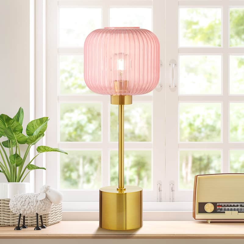 Rowan River of Goods 21.25-Inch Brushed Gold Metal Table Lamp with Glass Shade