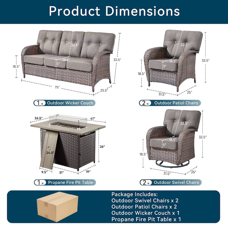 6-Piece Outdoor Sofa Chair with 41" Fire Table