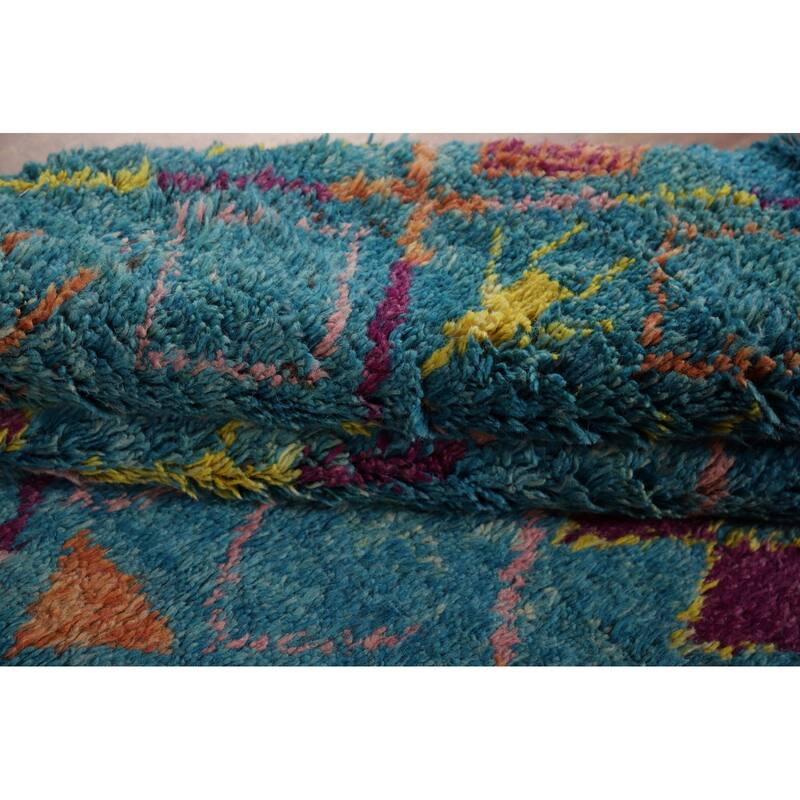 All-Over Trellis Plush Moroccan Area Rug Handmade Wool Carpet - 6'8" x 10'5"