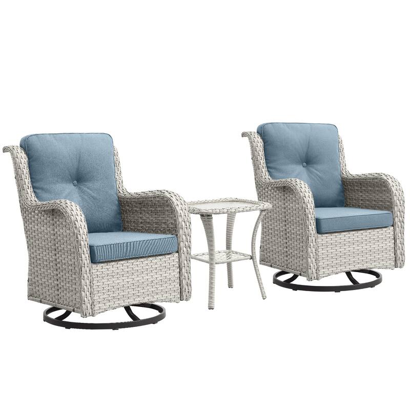Pocassy 3-Piece Outdoor Swivel Bistro Set, Wicker Rocking Chairs