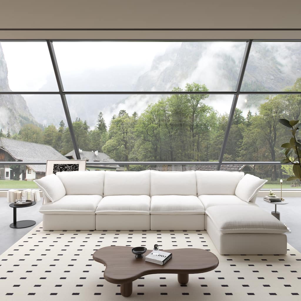 163“ L-Shaped Linen Sectional Sofa Modern Comfortable Sofa