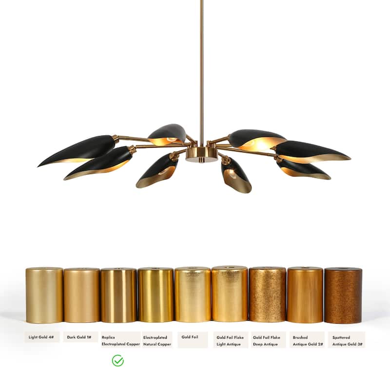 Modern 8-Light Large Black Gold Wheel Chandelier Metal Pendant Lights for Dining Room with Adjustable Head