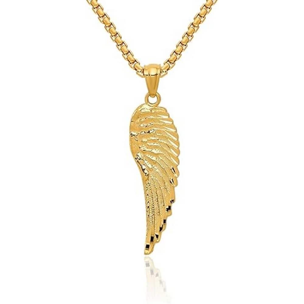 Curata 14k Yellow or White Gold 18" 32mm Textured Guardian Angel Wing Necklace