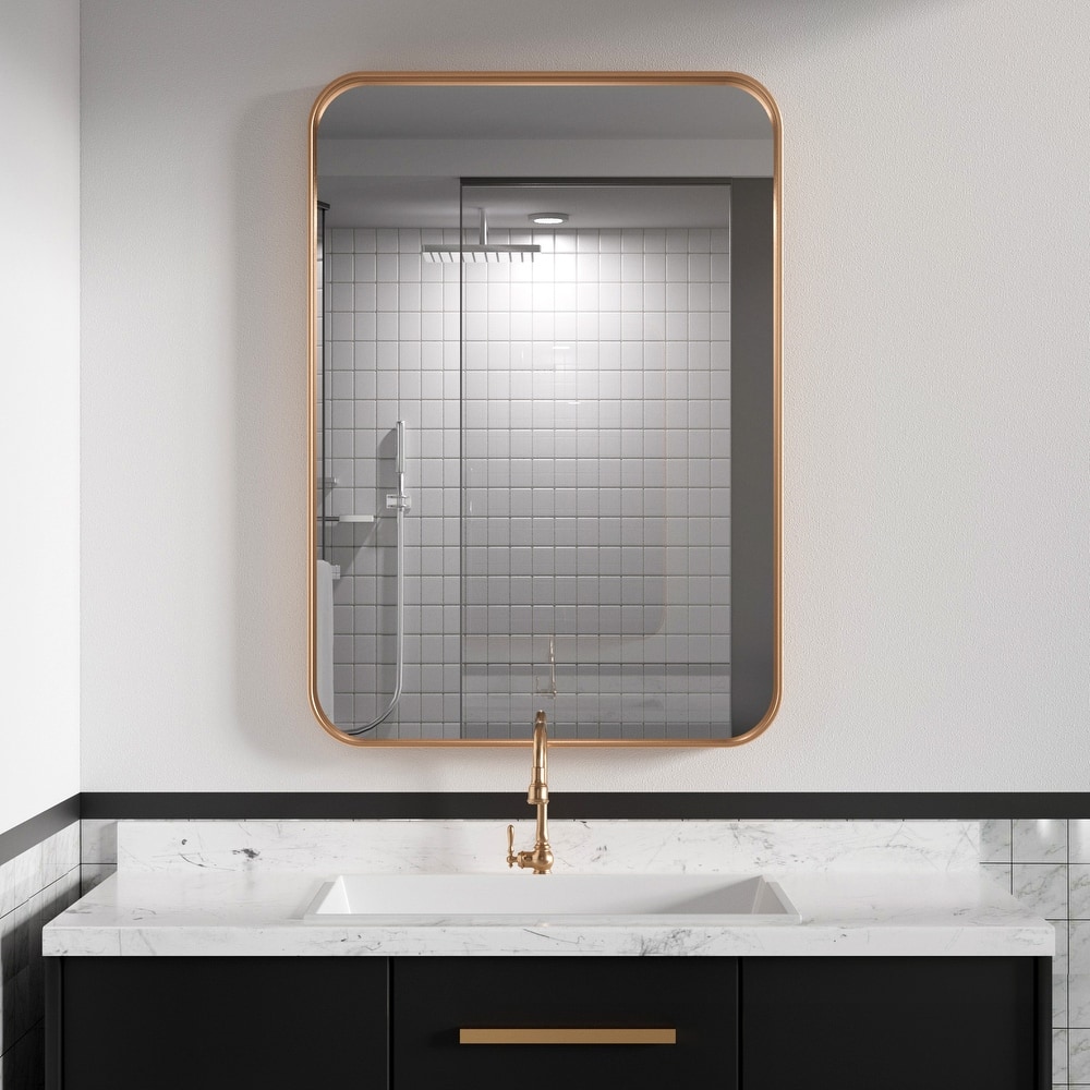 Industrial Rounded Rectangle Metal Frame Wall Mirror