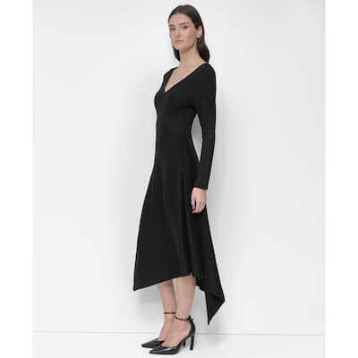 DKNY Asymmetrical Rib Knit Midi Dress