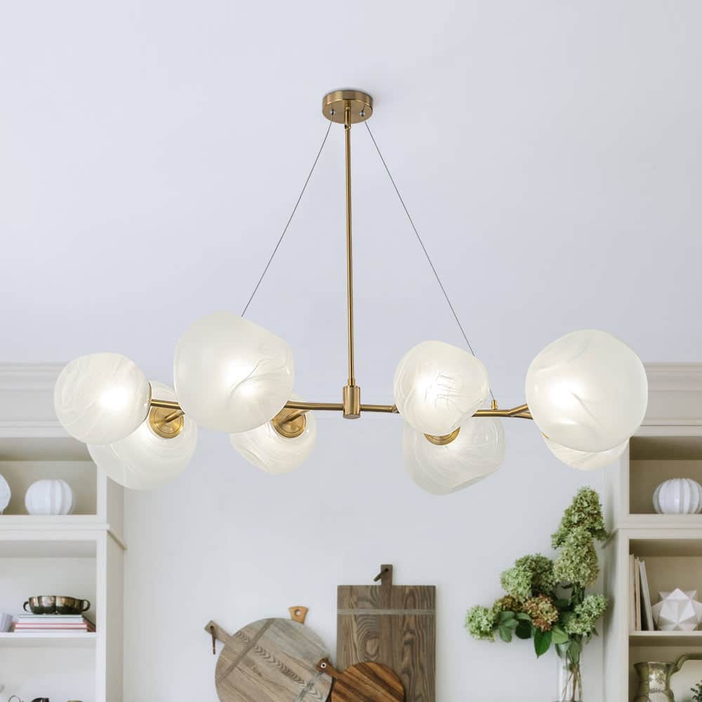Glam 8-Light Branch White Misty Glass Globe Island Pendant