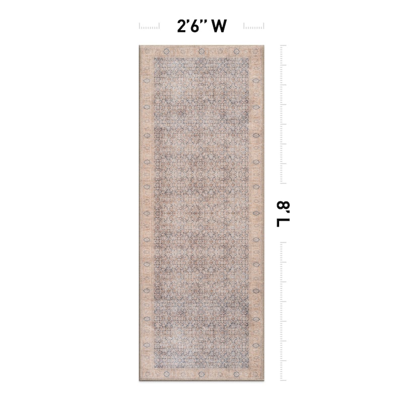Beige Vintage Washable Rug - Low Pile, Subtle Pattern for Neutral Spaces