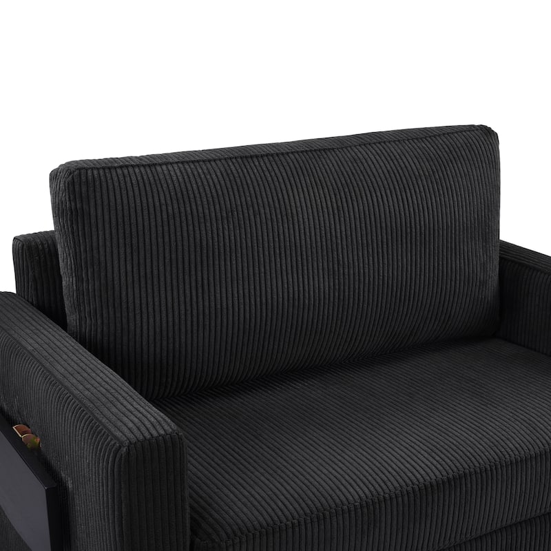 Roomfitters Twin Sofa Bed with Foldable Mattress, Side Table, Storage Pocket and USB Ports for Living Room